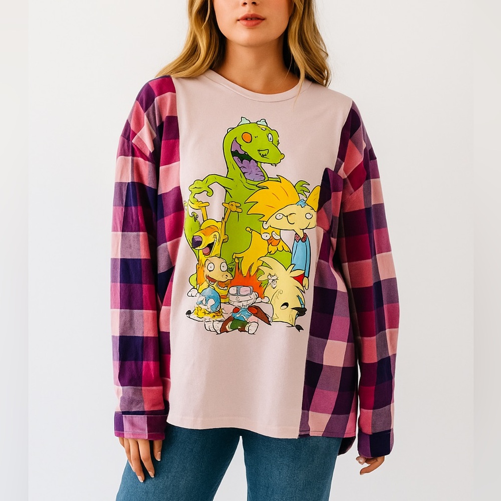 Reworked Upcycle Nickelodeon 90s Cartoon grunge Flannel Oversized Unisex